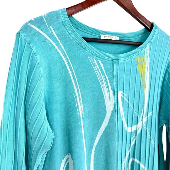 Jess & Jane Sz Medium Blue Yellow Wearable Art Unique Artsy Blouse Shirt Top - Picture 3 of 8